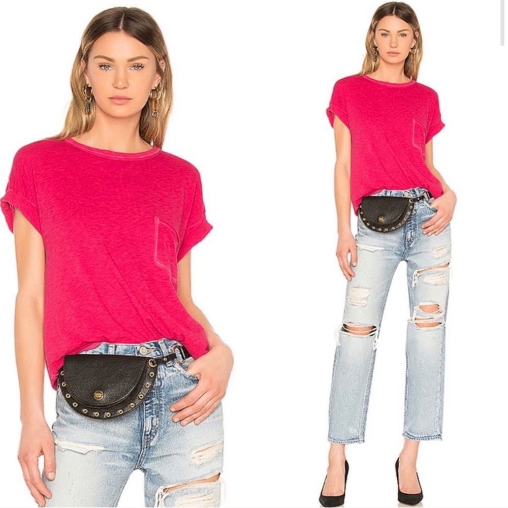 Rag & Bone Vintage Crew Pocket Tee Bright Rose XXS